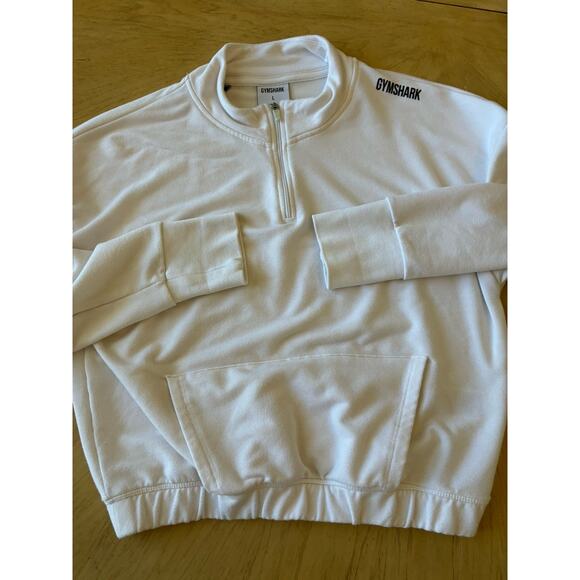 Gymshark Pullover White Sweatshirt Cropped Front Pocket 1/2 Zip Comfy Soft Gym L - Picture 9 of 14